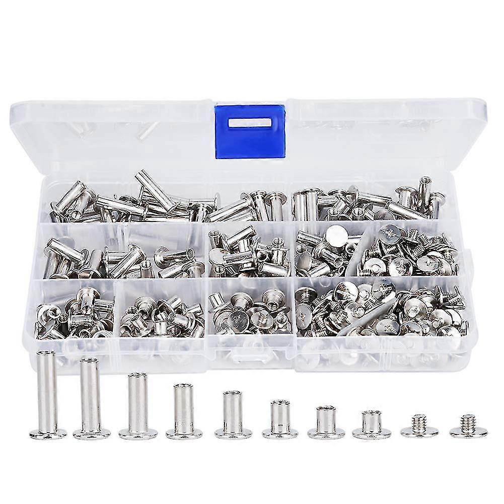 320Pcs High-Quality Threaded Iron Nickel Plated Screws Nuts Flat Head Rivet Set - Hardware Fastener Combination Kit