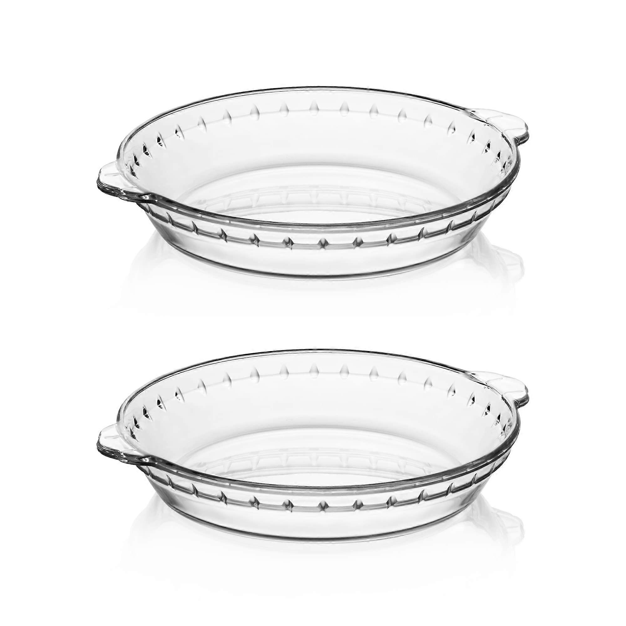 Glass Pie Pan Set (2-Pack), 7.5-inch round non-stick baking pan with soft wavy edges, perfect for pies and pot pies.