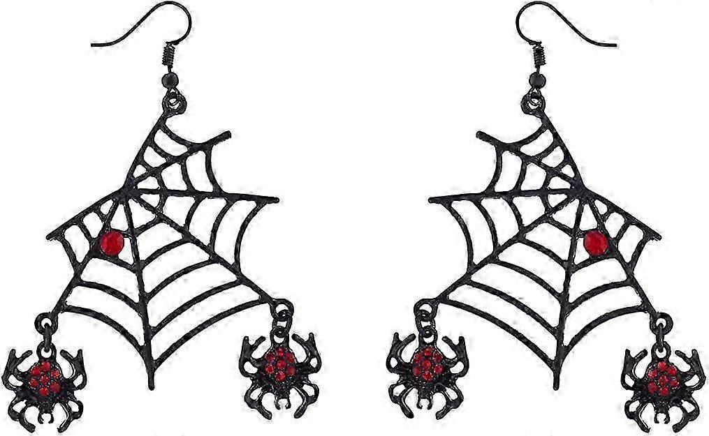 Halloween Black Spider Web Pendant with Red Rhinestone Ears