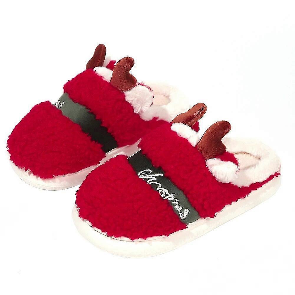 Jul Bekväma Platta Tofflor Halkfri Fluffig Tecknad Tofflor Mjuka Vinter Plattformsskor Hus Tofflor För Män Kvinnor