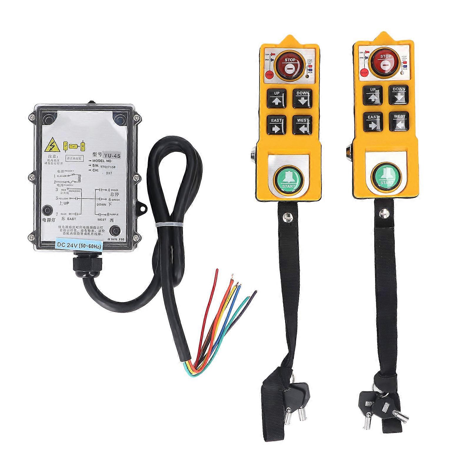 Industrial Crane Remote Control with Lock Dual Handles Transmitter and Receiver for Electric Hoist Lifting Device DC24V 