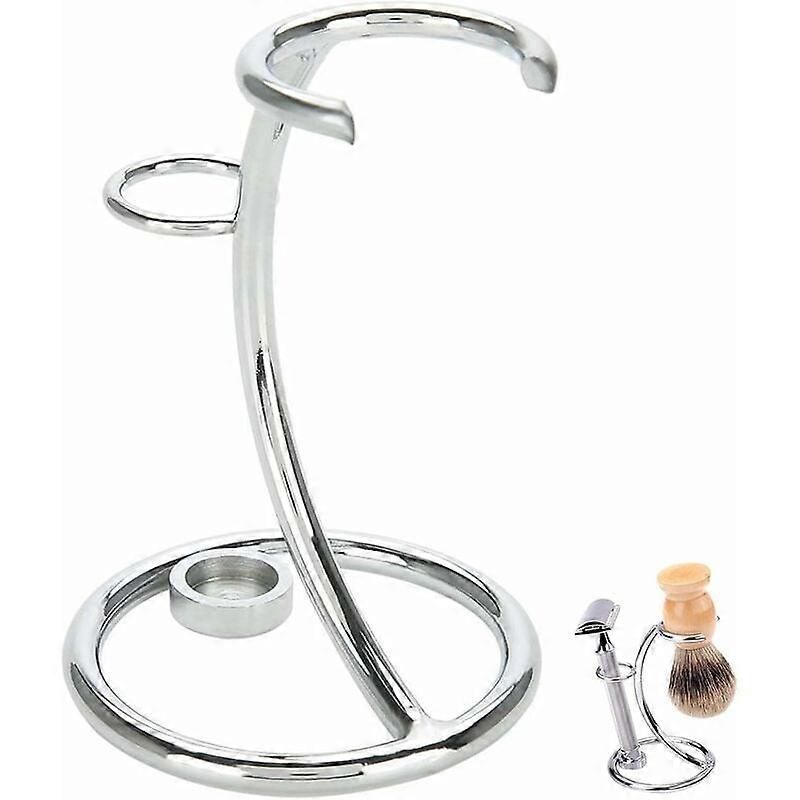 Razor and Badger Holder Metal Durable Razor Holder Stand Professional Shaving Tool Kit 2 in 1 Curved Design for Men for Home and Travel -Silver