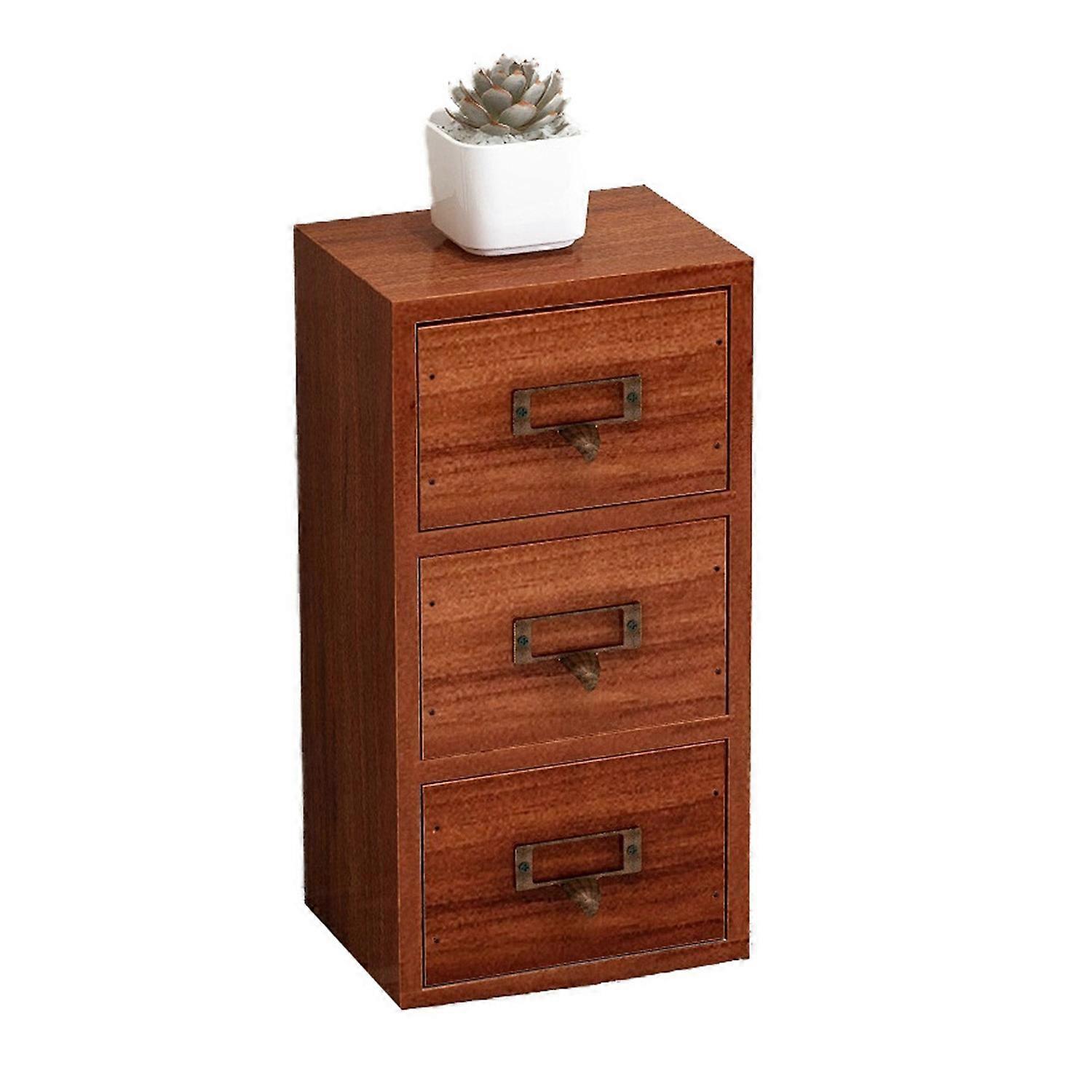 Jewelry Box with 3 Drawers Wooden Retro Desktop Storage Organizer Cabinet for Home School Office Sup