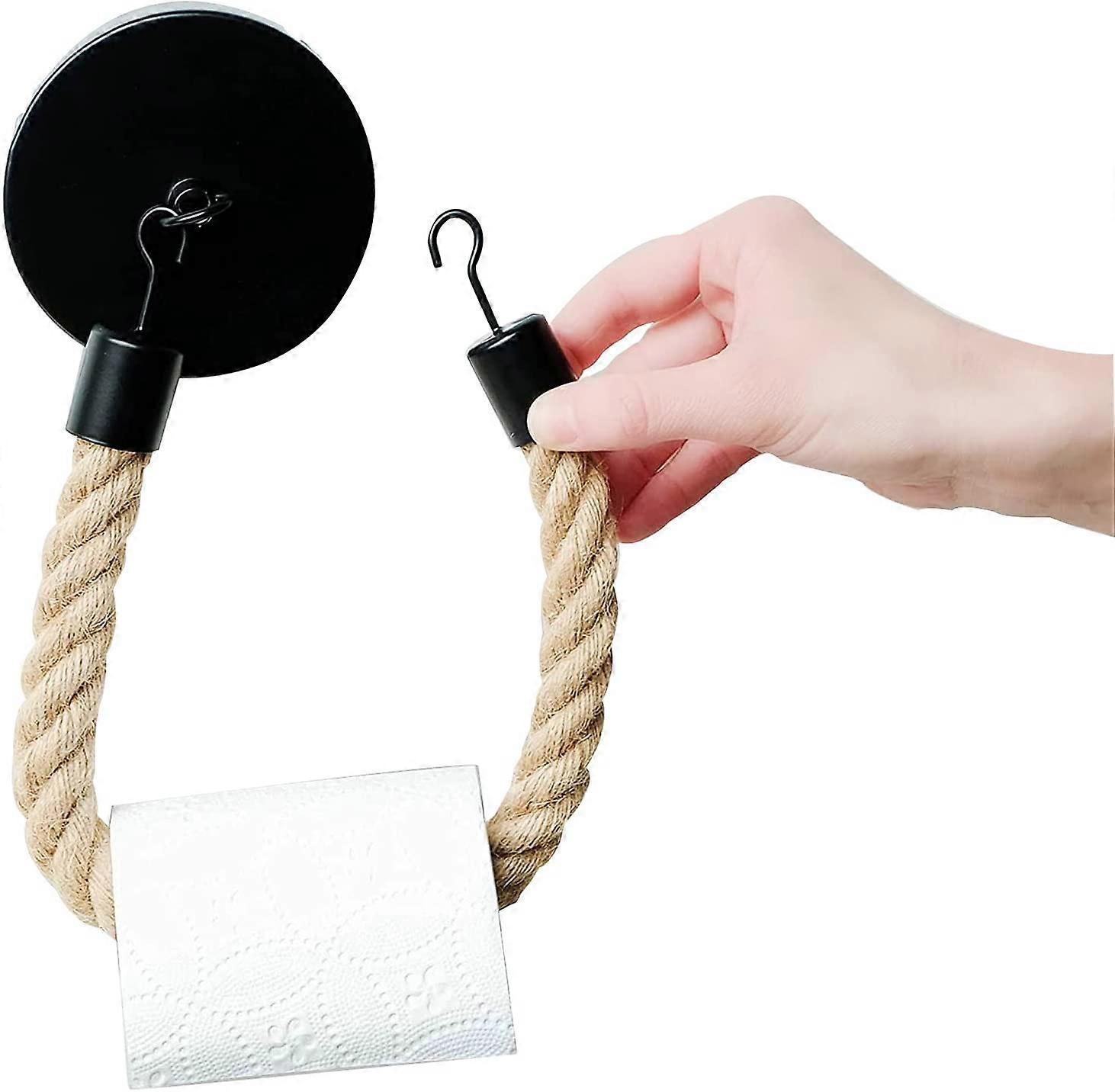 Boho Rope Wood, Nautical Retro Hand Towel Ring for Rustic Bathroom Accessories, Natural Unique Wall Mounted with Removable Hook for Easy Paper Towel
