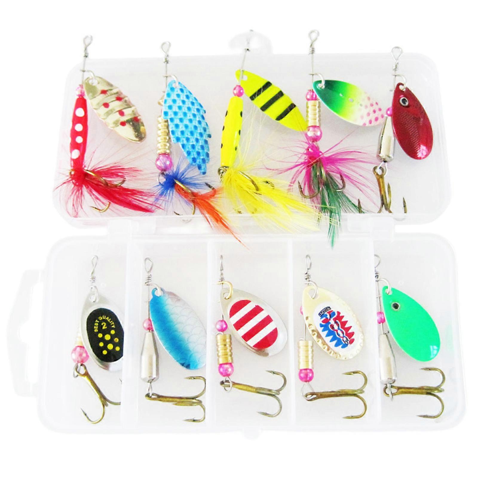 10-teiliges Stahl-Drillingshaken-Spinnerköder-Pailletten-Köder-Set, Löffel-Angel-Spinner-Swimbaits-Set für Salzwasser und Salzwasser