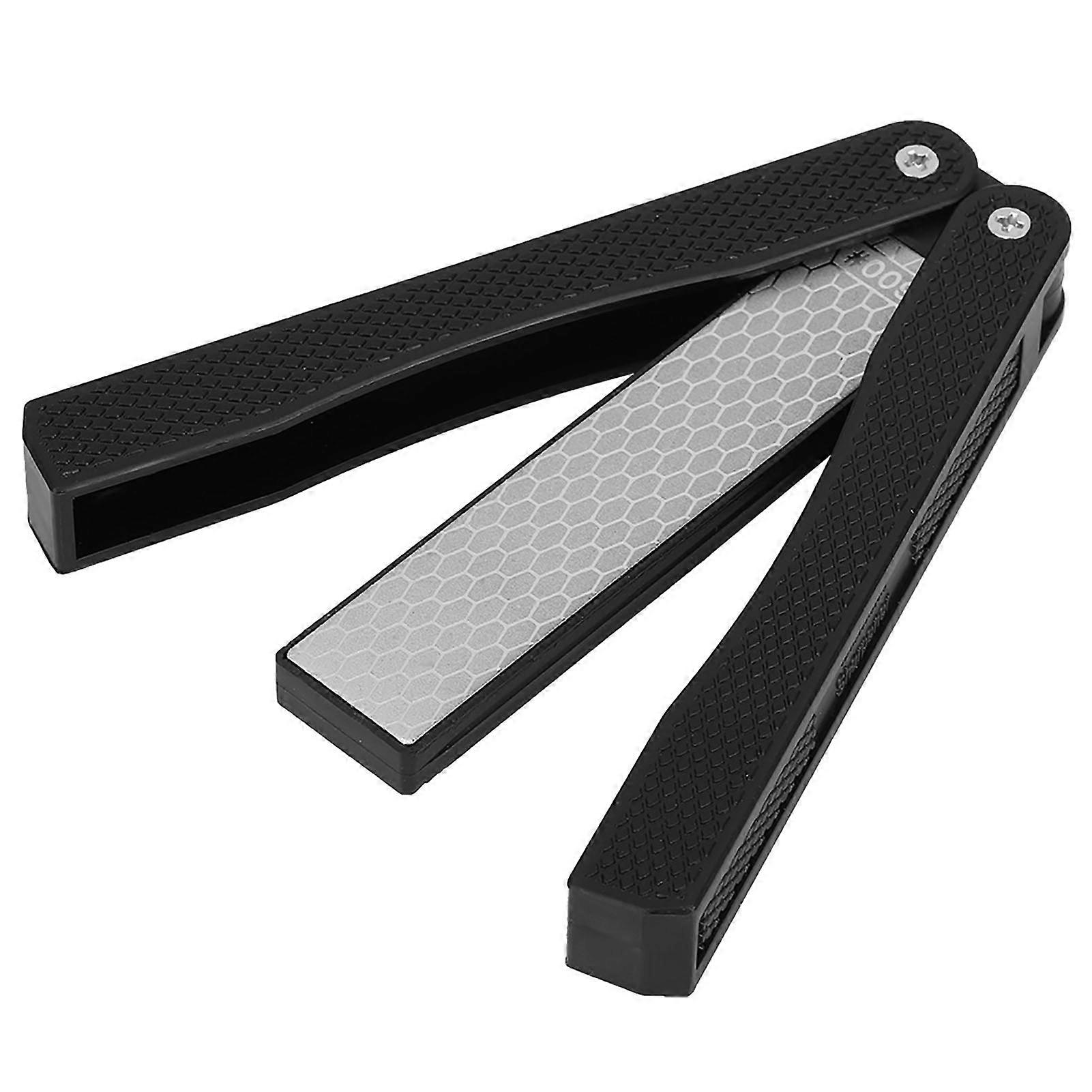 Double Sided Knife Sharpener Portable Folding Portable AntiSlip Diamond Sharpener(Black )
