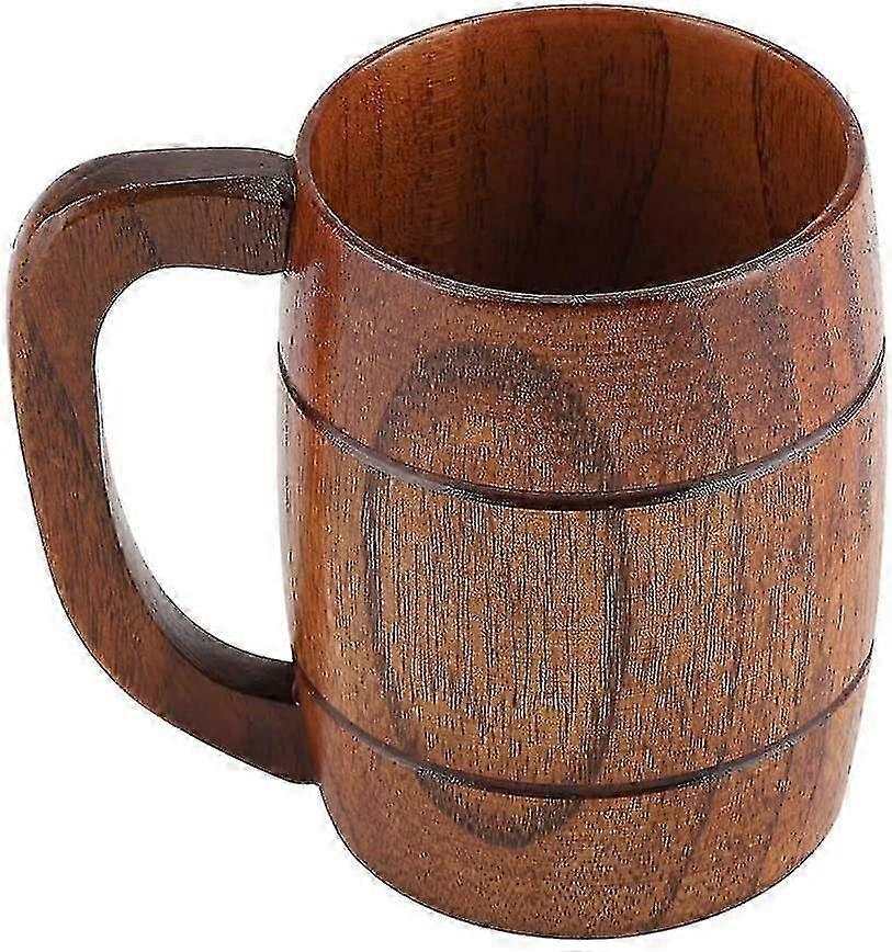 350mL Wooden Beer Mugs,Retro Drinkware with Handle for Wine/Coffee Cup