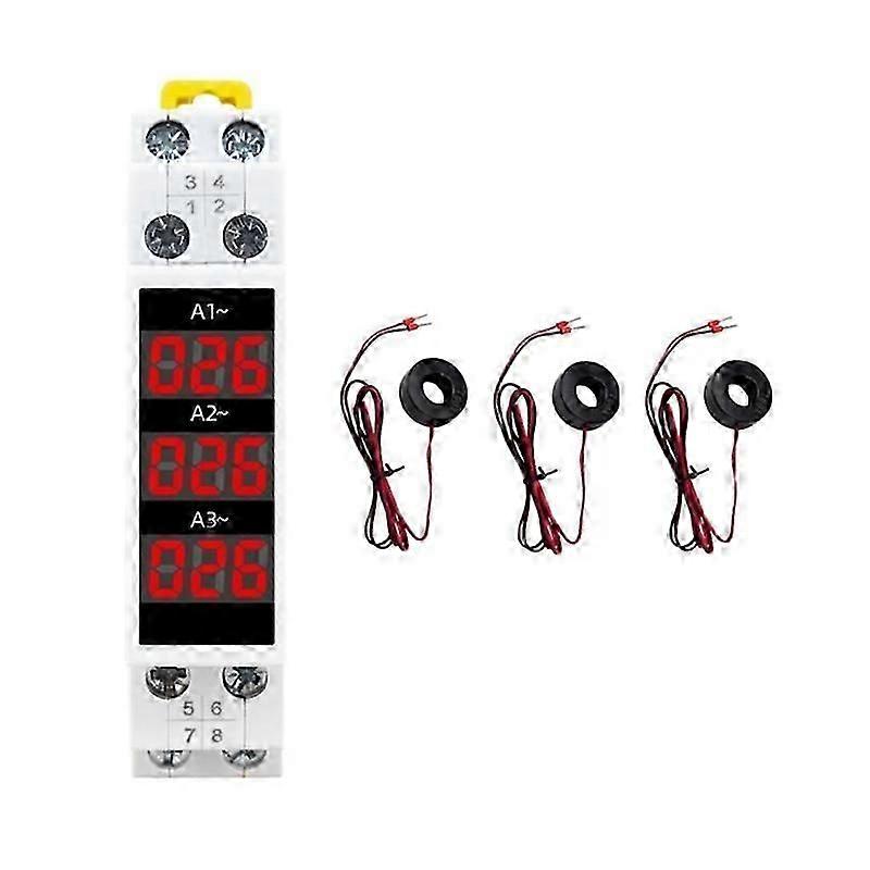 Din Rail Mount 3 Phase Ampere Meter Mini Modular Current Meter Gauge Indicator LED Digital Display