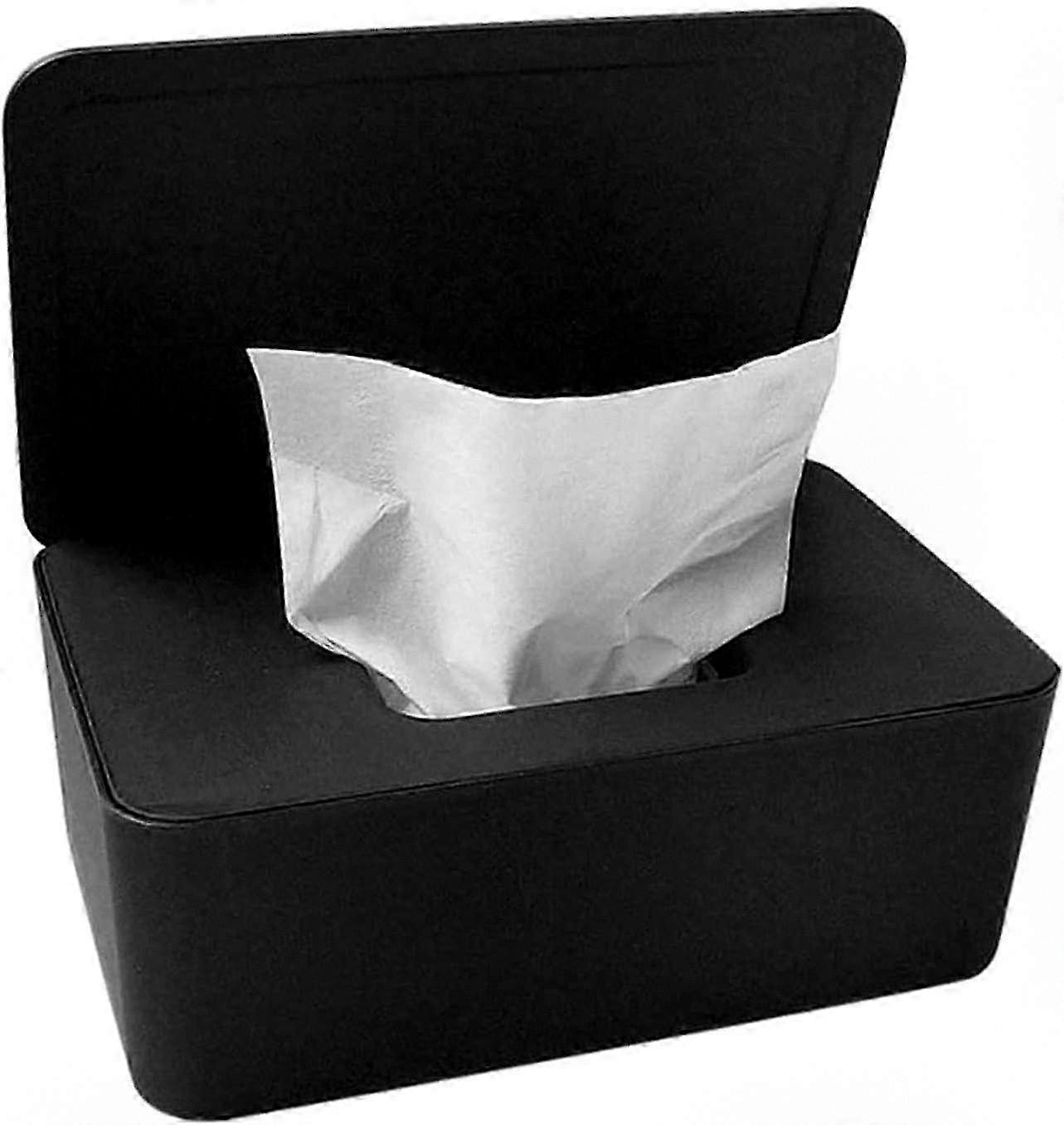 Baby Wipes Dispenser with Lid, Dustproof Tissue Box Holder, Black Wet Wipes Storage Container for Towel Extraction.
