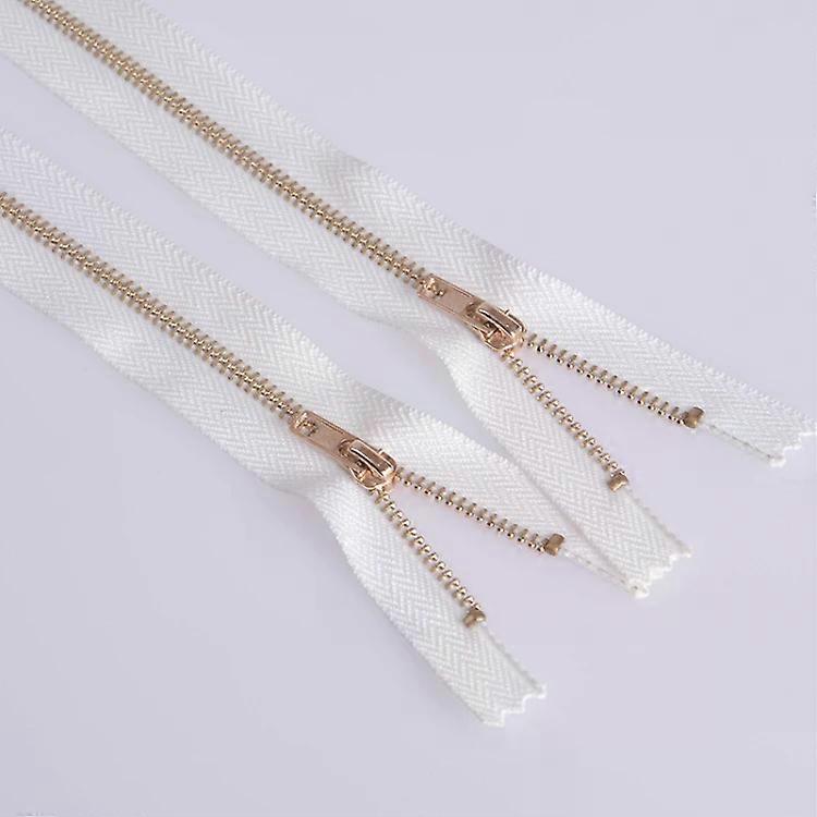 金属铜拉链-100 PCS No.3 30cm 浅金白门襟拉链 浅金+白色,30cm