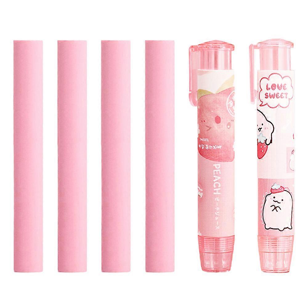 2pcs push pull rubber eraser cute cartoon with two replacement cores
