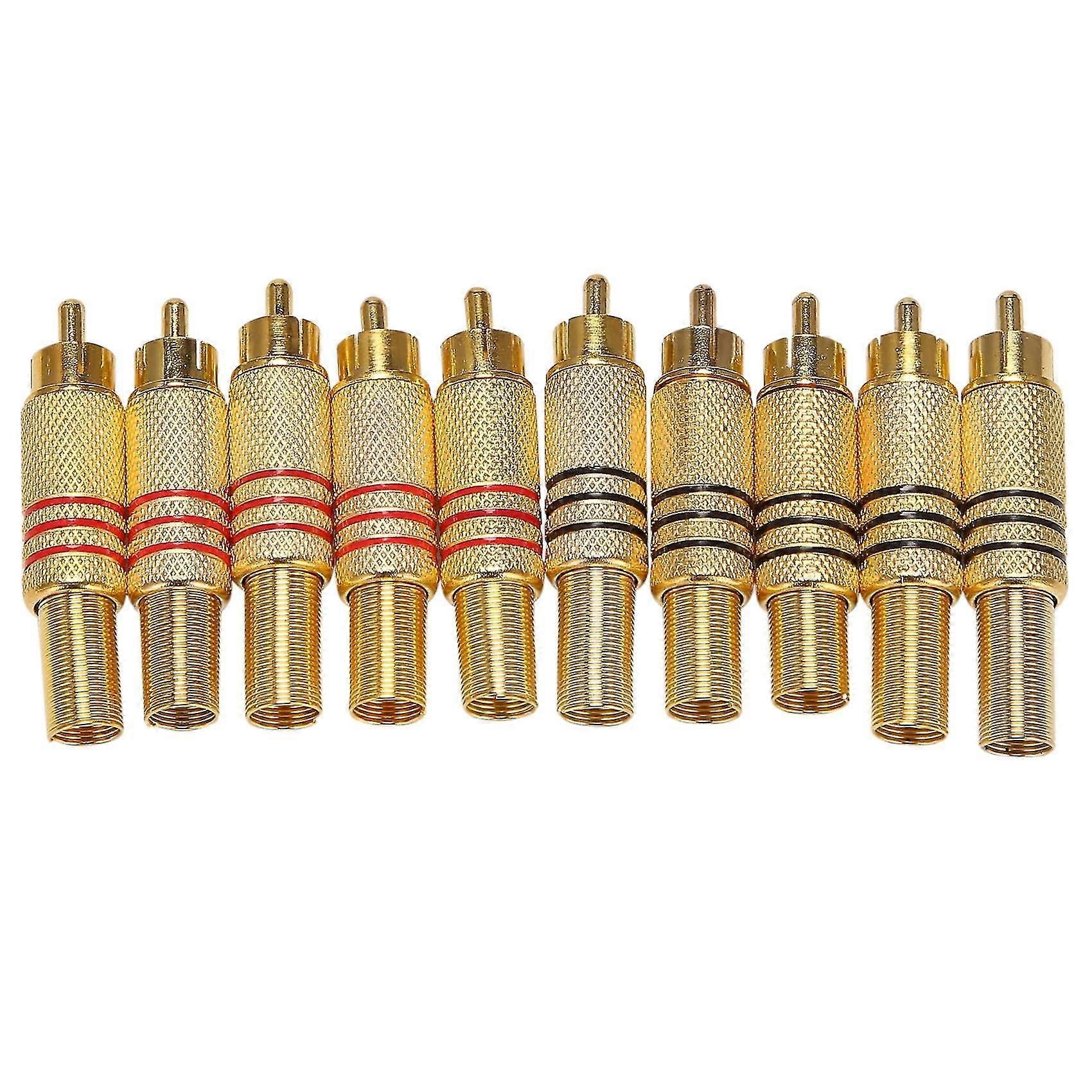 10pcs Male RCA Plug Audio Connector Metal Spring Adapter