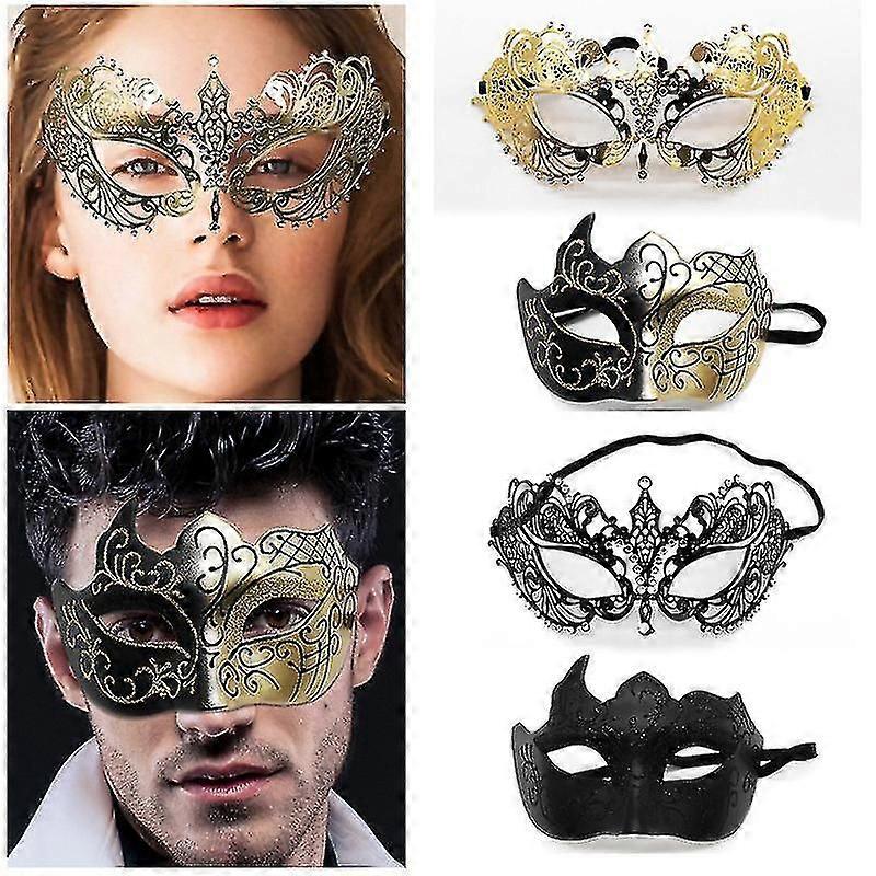 2個のマスカレードマスクベネチアンマスク、男性女性用メタルマスカレードマスク、パーティーマスクカップルマスカレードボール