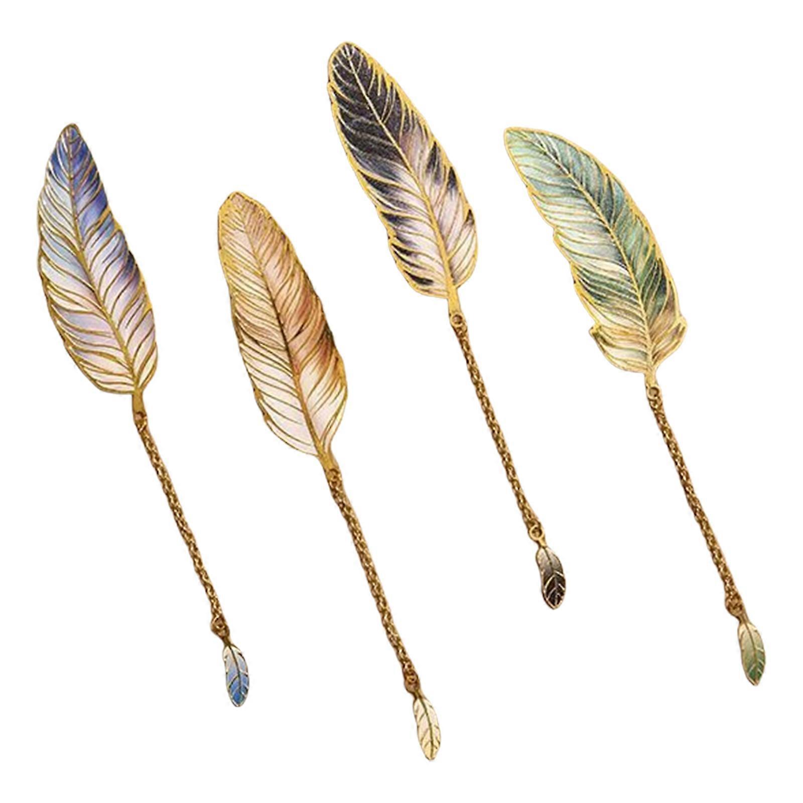4 Pcs Metal Bookmarks Feather Book Markers Retro Bookmarks with Pendant Page Marker Reading Bookmarks for Reading