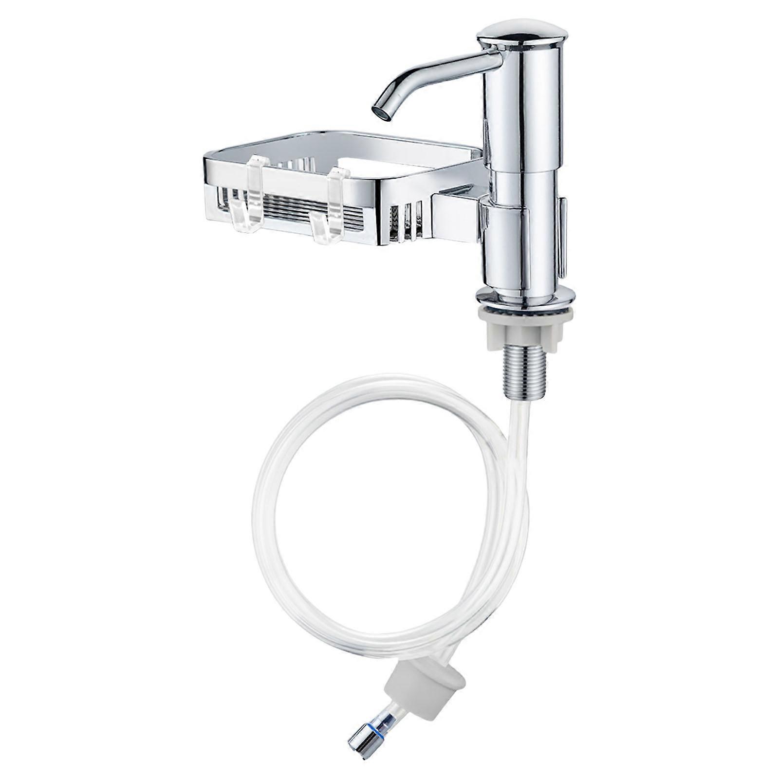 Soap Dispenser with Extension Tube & hand Storage Basket Functional Soap Dispenser Upgrades for Kitchen Countertops Silver