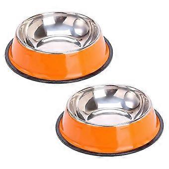 orange Stainless Steel Dog Bowls, Food And Water Non Slip Anti Skid Stackable Pet Puppy Dishes (2 Pack)