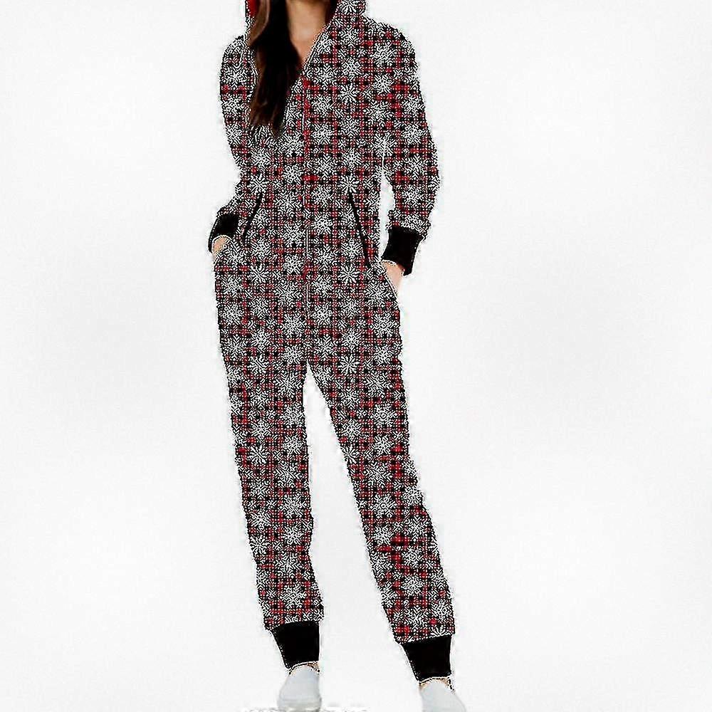 Women Christmas One-Piece Zip Jumpsuit Hoodie Playsuit Pyjamas