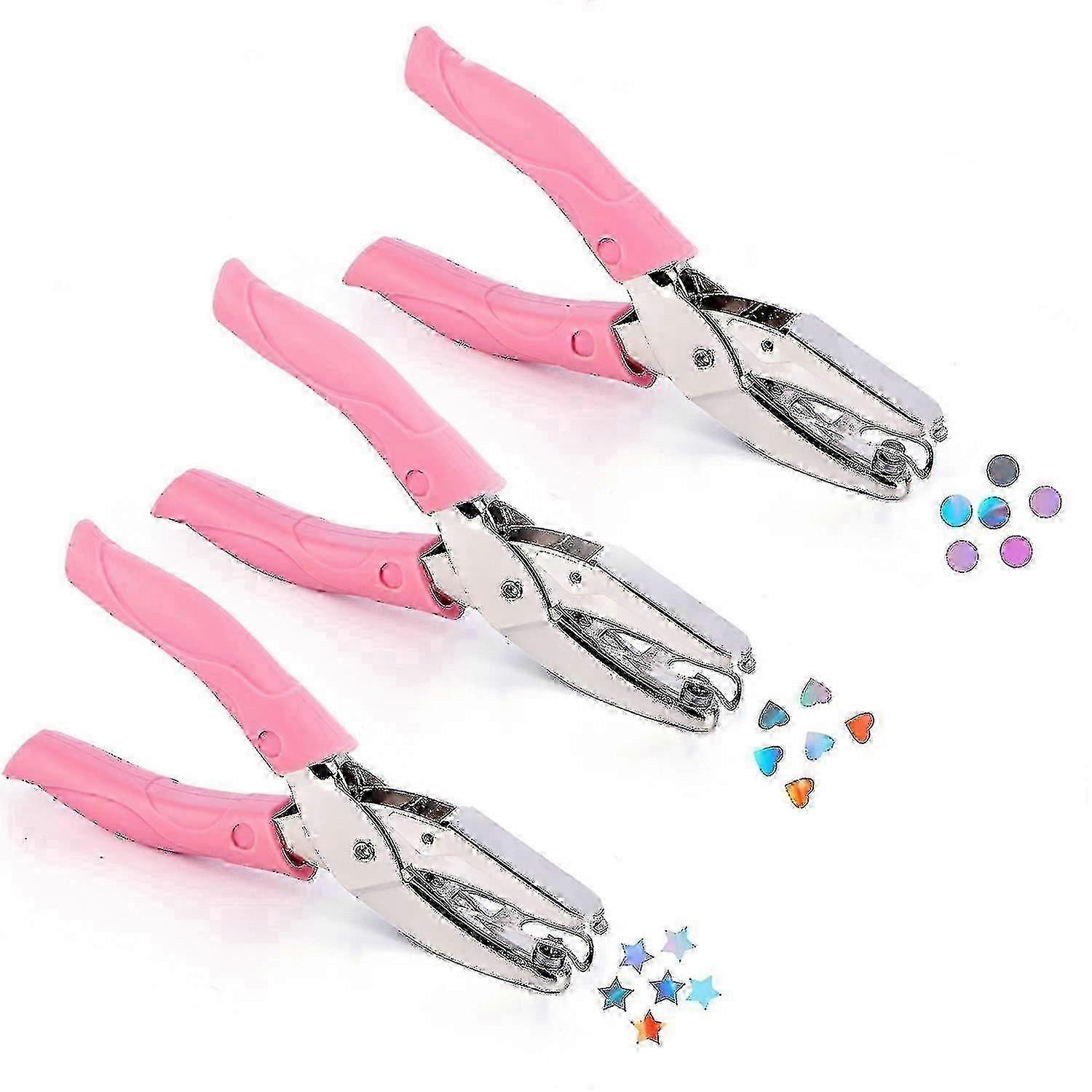 3pack Handheld Hole Paper Punch, Metal Single Hole Paper Punchers, Circle Star Heart Shaped Hole Punches-Yvan