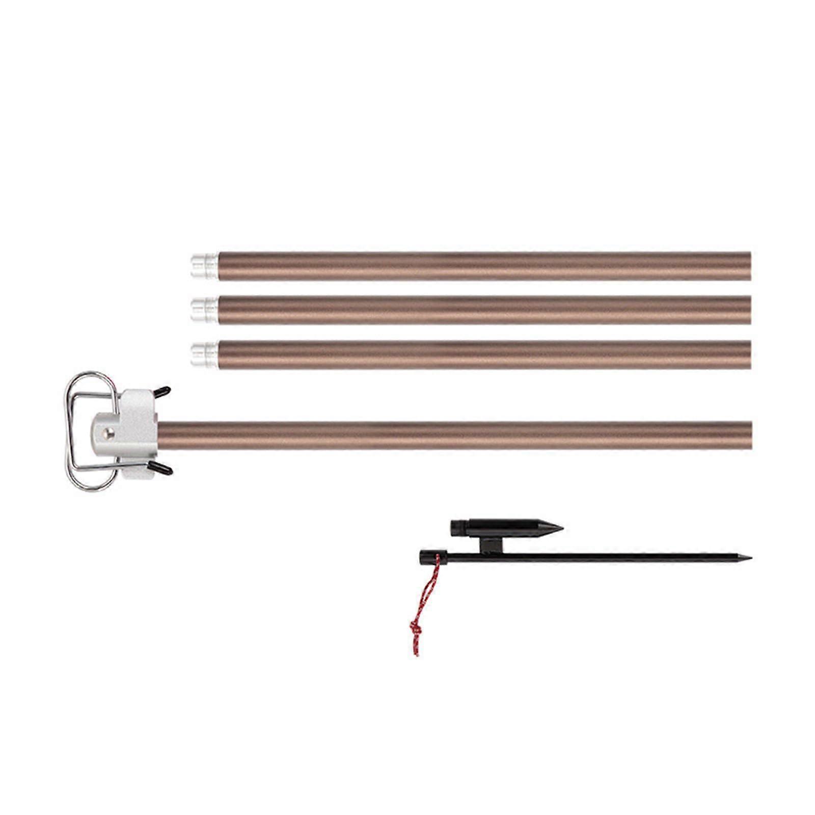 Aluminum Alloy Folding Lamp Post Stand for Camping, Hiking, Fishing - Coffee Color with Double Hook