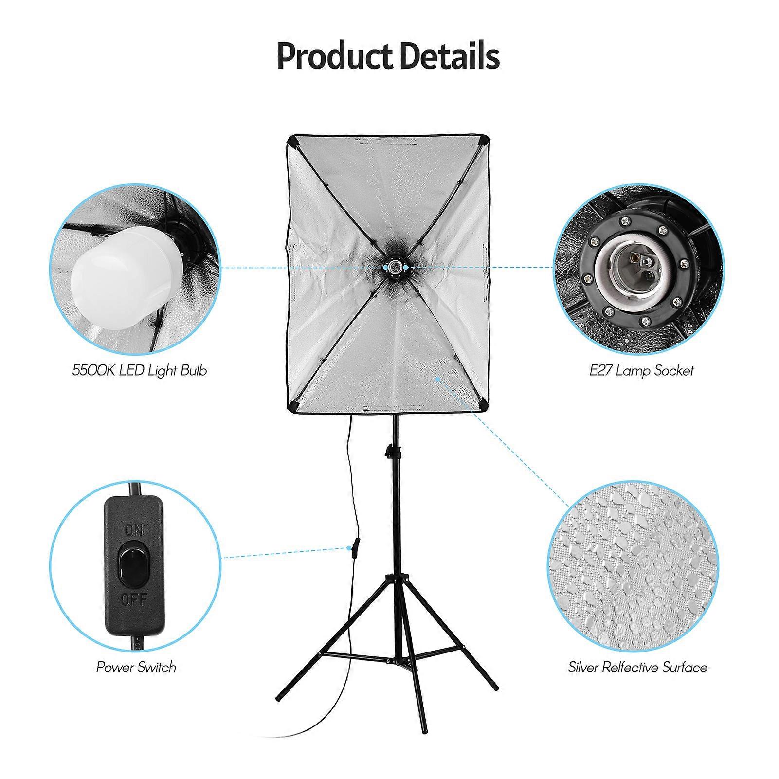 Andoer LED Softbox Lighting Kit - Professional Studio Setup, 5500K, Adjustable Stand