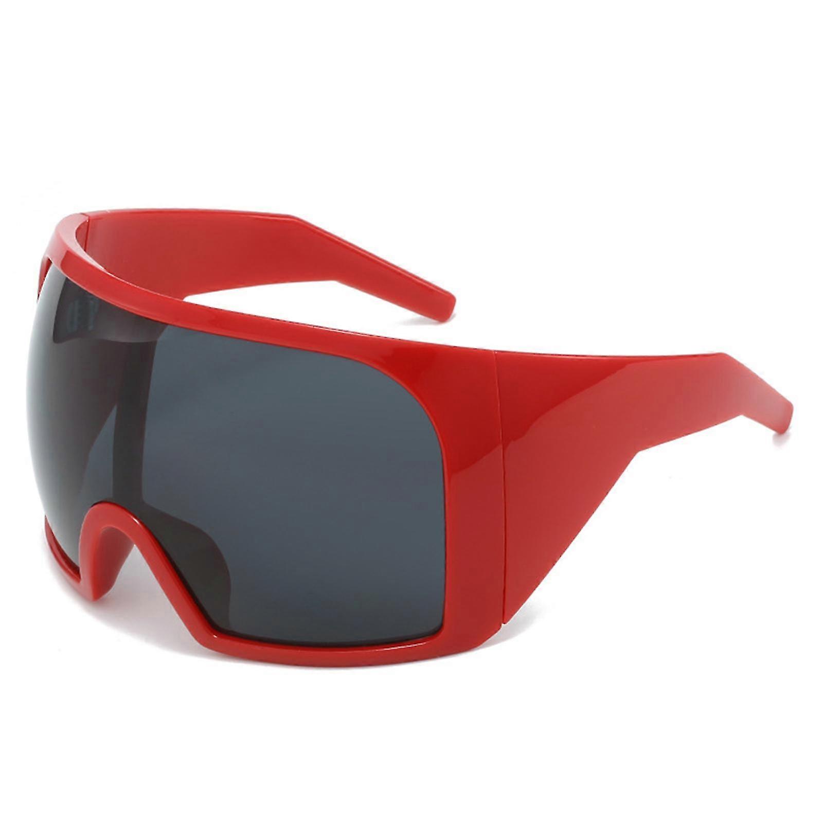 Futuristic Oversized Wrap Face Shield Sunglasses for Party Ravers - Red