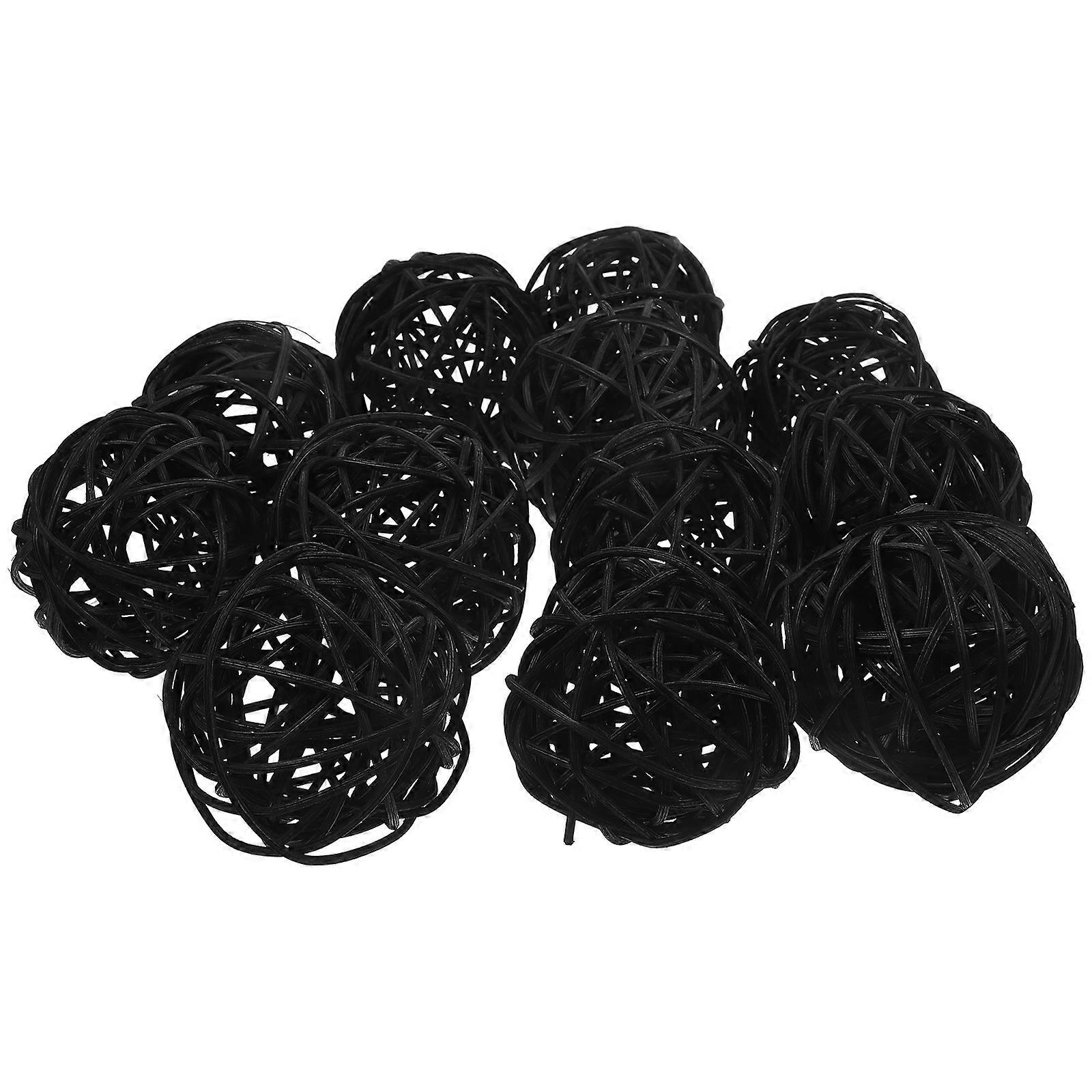 12pcs Black Decorative Rattan Balls for Home Decor and DIY Crafts with Synthetic Material