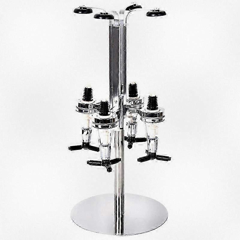 מעמד מתלה יין סיבובי צמוד לקיר ל-4 בקבוקים - מתקן בר ביתי לבירה, משקאות חריפים ומיץ עם זרבובית קלה למזיגה