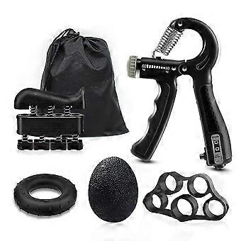 Justerbar Hand Grip Strengthener Kit 6-Pack med Räknare, Fingersträckare & Greppring för Underarmsträning och Fingerträning