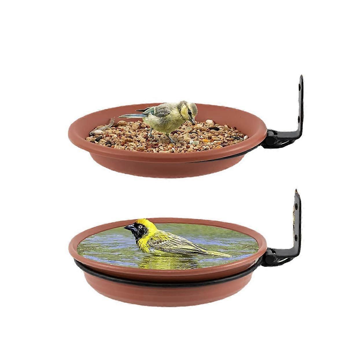Pack of 2 Bird Houses and Bird Baths, Balcony Railing Round with Wall Mount, Attracting Wild Birds, for Balcony, Garden, Yard (Brown)