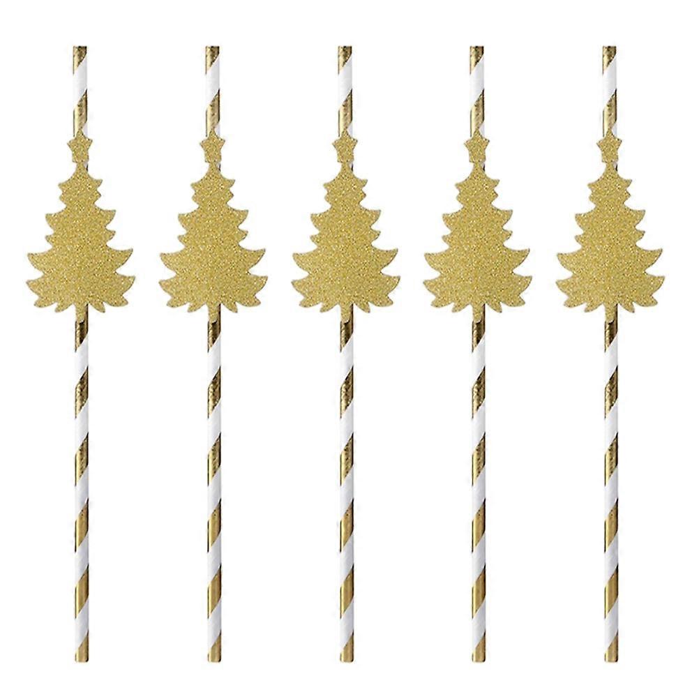 Drinking Straws Bulk Cylindrical Christmas Party Adornment Golden White 24Pcs