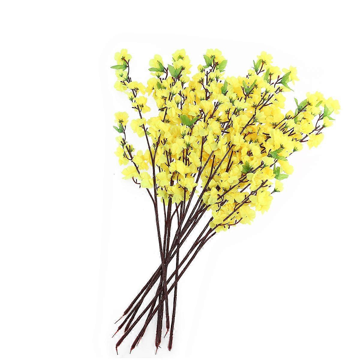 Decorative Artificial Flowers Yellow Peach Blossom Branch Home Decor 26 Inch 10Pcs