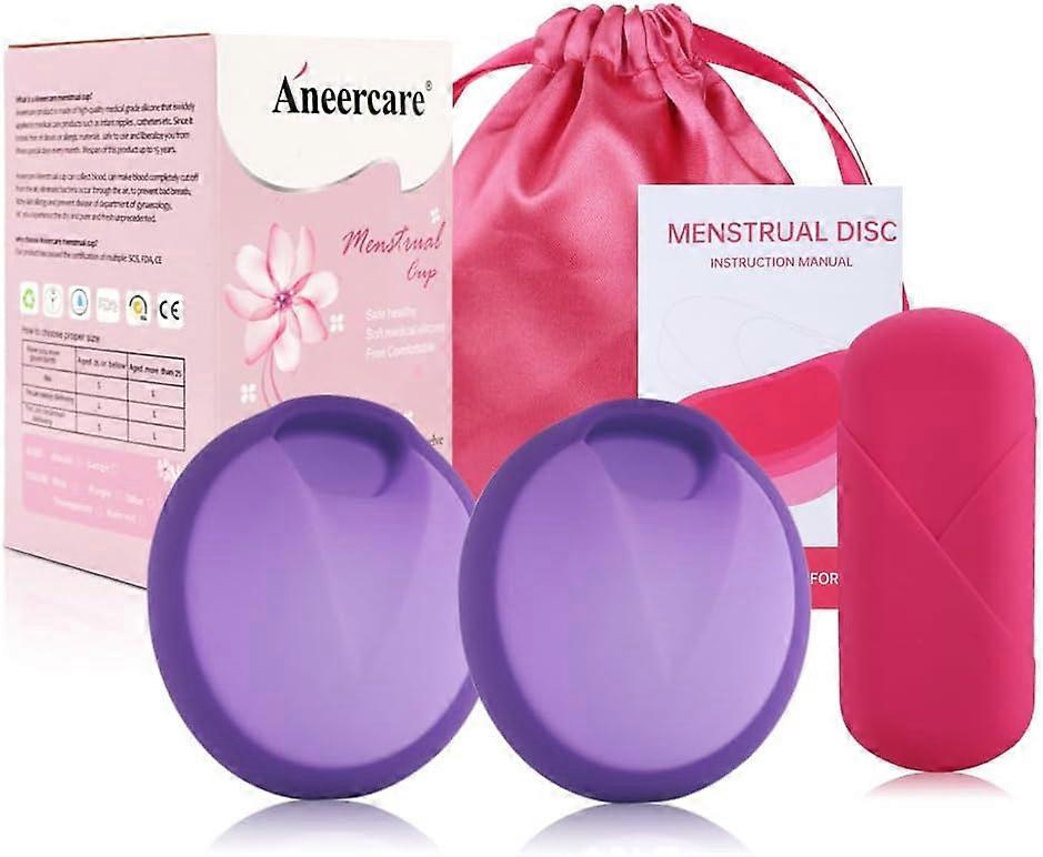 Menstruationstasse, wiederverwendbare weiche Menstruationstasse im 2er-Pack, wiederverwendbares medizinisches Silikon, alternativer weicher Schutz (lila, S+L)