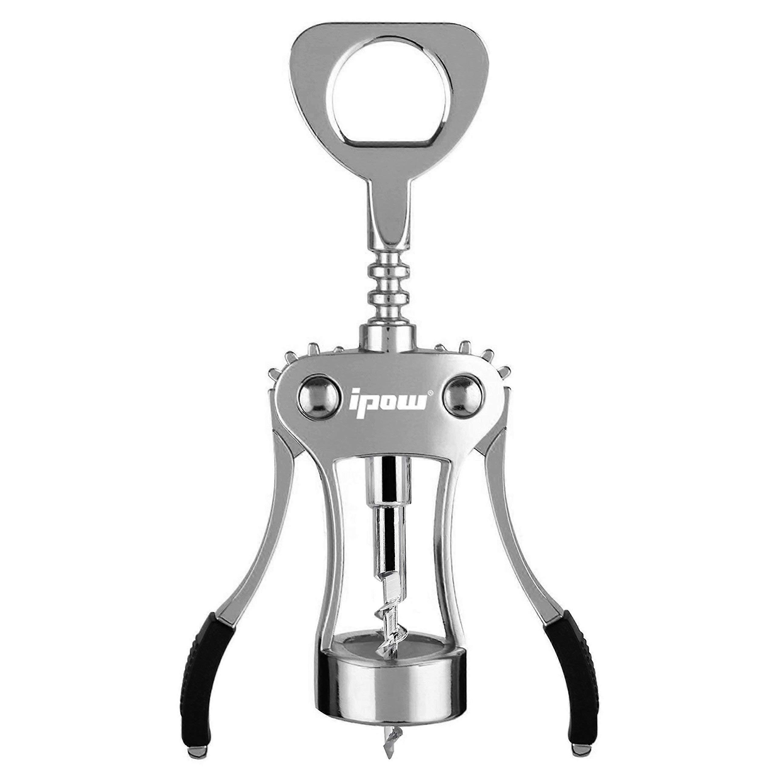 Multifunction Winged Wine Bottle Opener Zinc Alloy Silver Corkscrew with Ergonomic Handle and Easy-to-Use Design