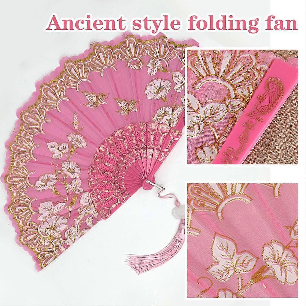 Pink with tassels (E) $Xiyan Chinese fan dance wedding fan handmade ancient style folding fan ancient style folding fan