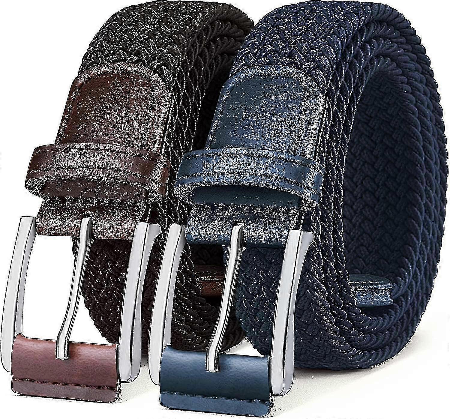 Stretch webbing belt for men 2pack, braided elastic for pants