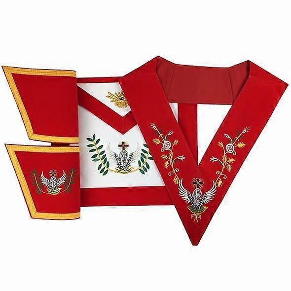 Masonic Rose Croix 18th Degree Handmade Embroidery Apron, Gauntlets And Collar Set