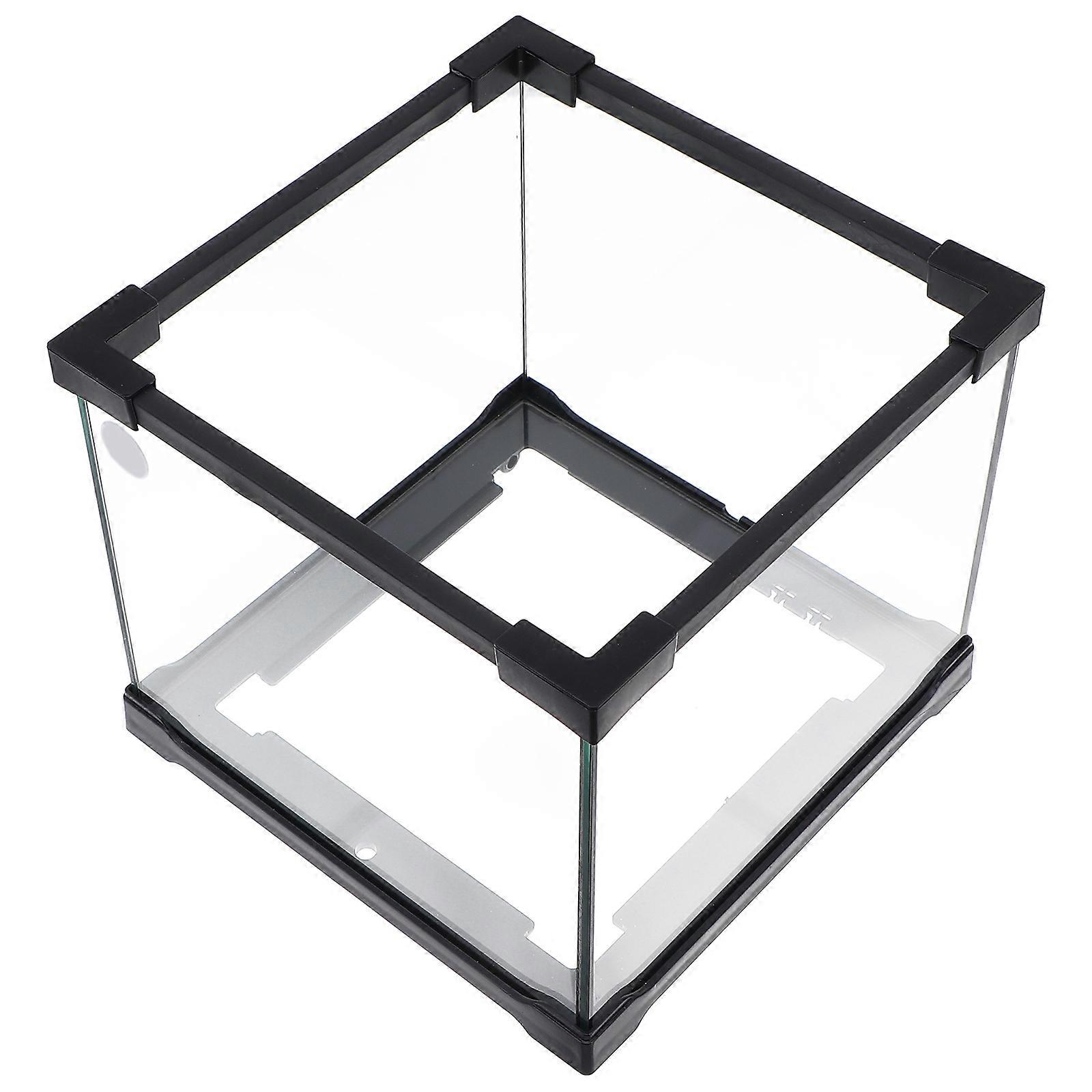 Turtle Breeding Box Reptile Terrarium Square Shape Black Color 7.9×7.9×6.3in Size Diving Swimming Area Prevent Escaping 1Pc
