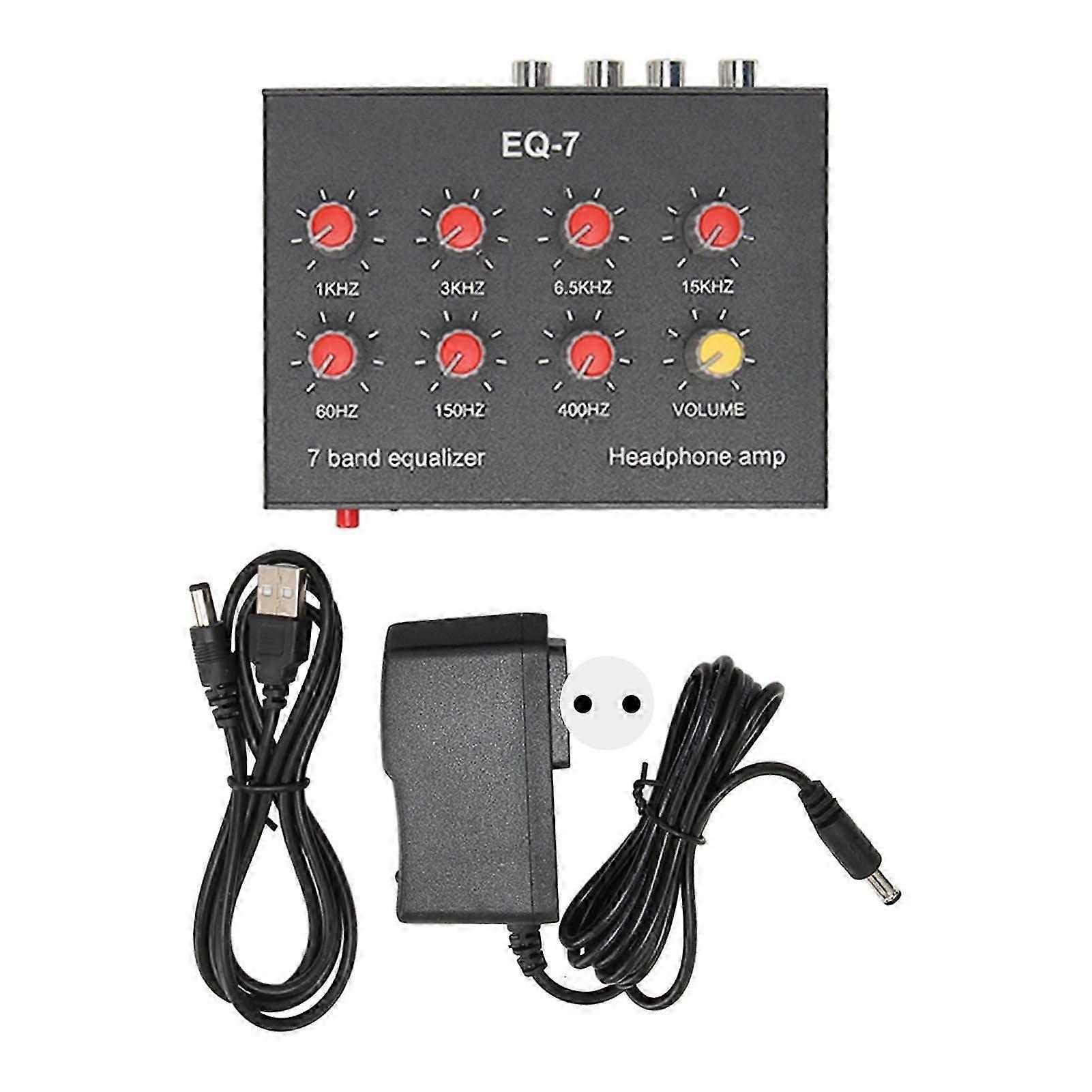 7 Band Sound Equalizer RCA Output Input 3.5mm Interface Dual Channel Digital Equalizer for Cars 100?240V EU Plug--