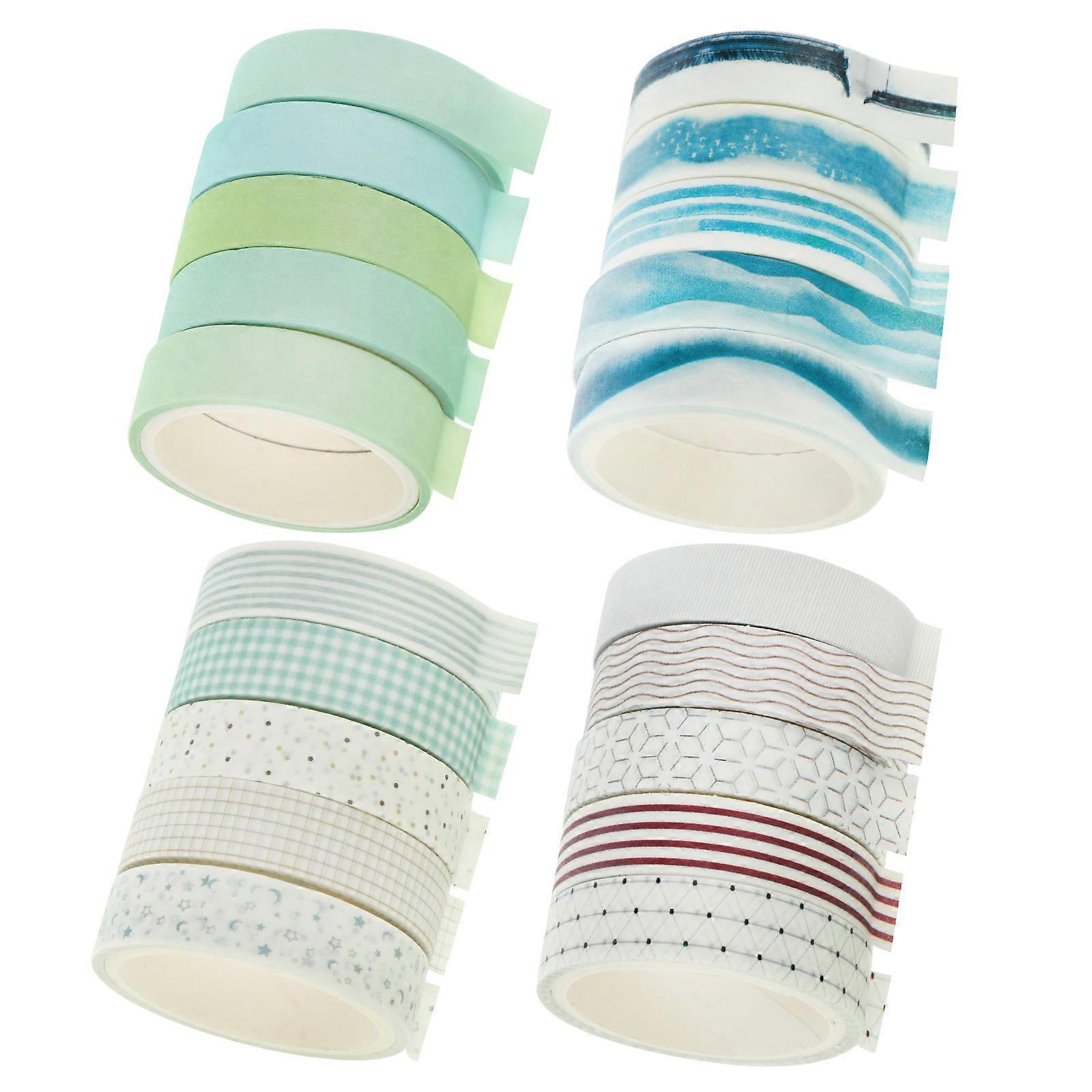 20 Rolls Japanese Washi Tape for Scrapbooking, DIY Labels, Art Crafts – Includes Ink Lines, Green Dew Patterns, Writeable & Decorative Tape for