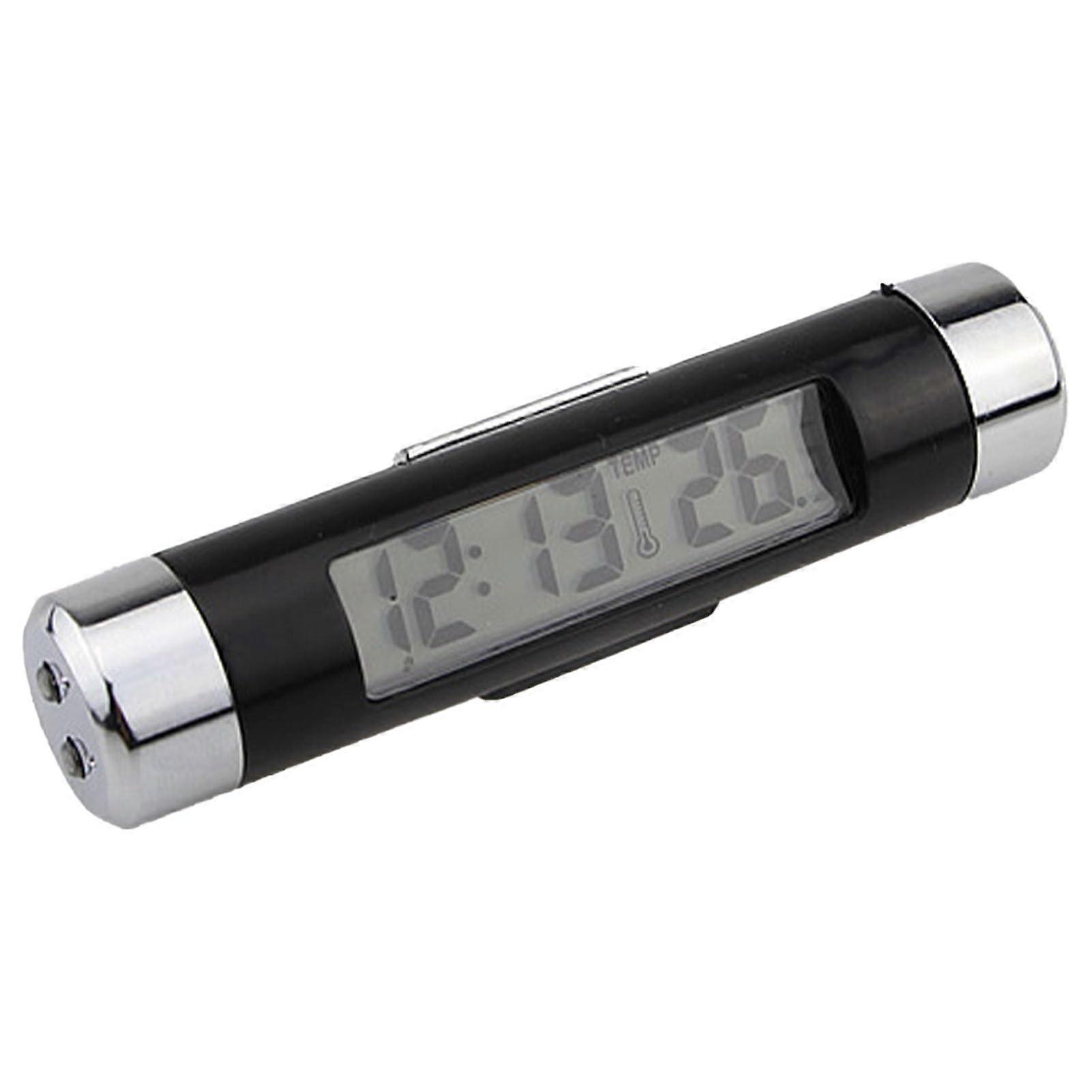 2 in 1 Car Thermometer with Clock, Luminous LED Display, ABS Material, LCD Screen, Blue Backlight for Air Vent Mounting