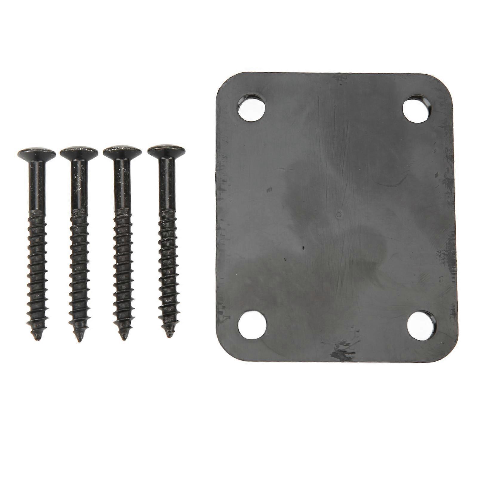 Electric Guitar Neck Plate Square Metal Back Mounting 4 Holes with Screws Bass Parts Black