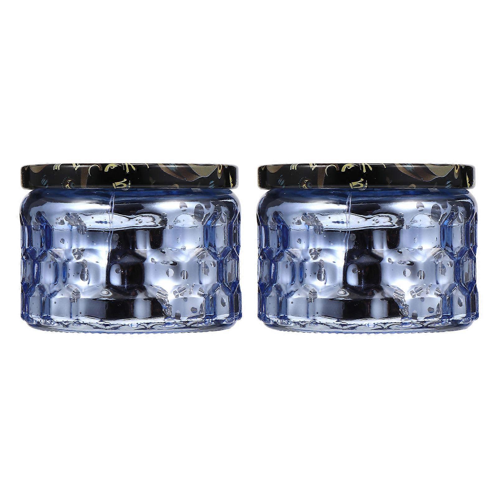 Embossed Containers For 2.75X2.75X2.16in Blue Glass Simple Design For DIY Candle Making 1 Set