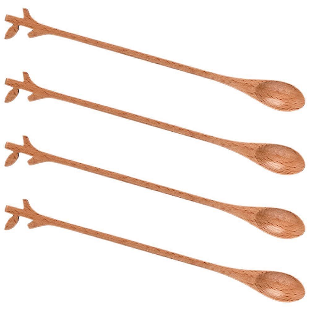 Wooden Coffee Spoon for Mixing and Stirring at Home Light Brown Synthetic Material 4 Pieces