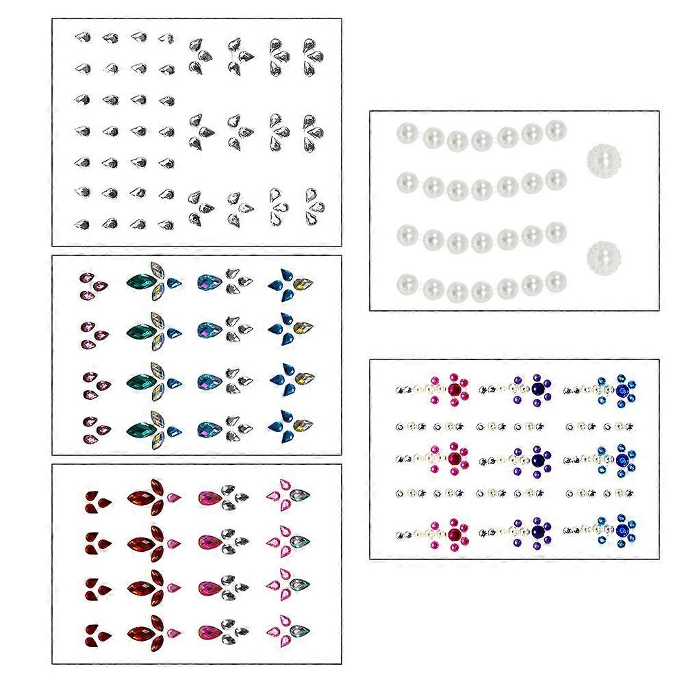 5 Sets Face Jewels Stick on Facial Rhinestone Sticker Makeup Gems Decals for Women