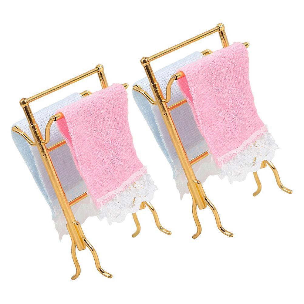 Miniature Towel Rack Set For Dollhouse Accessories 8.00X5.00X2.50CM Realistic Replication 2 Sets