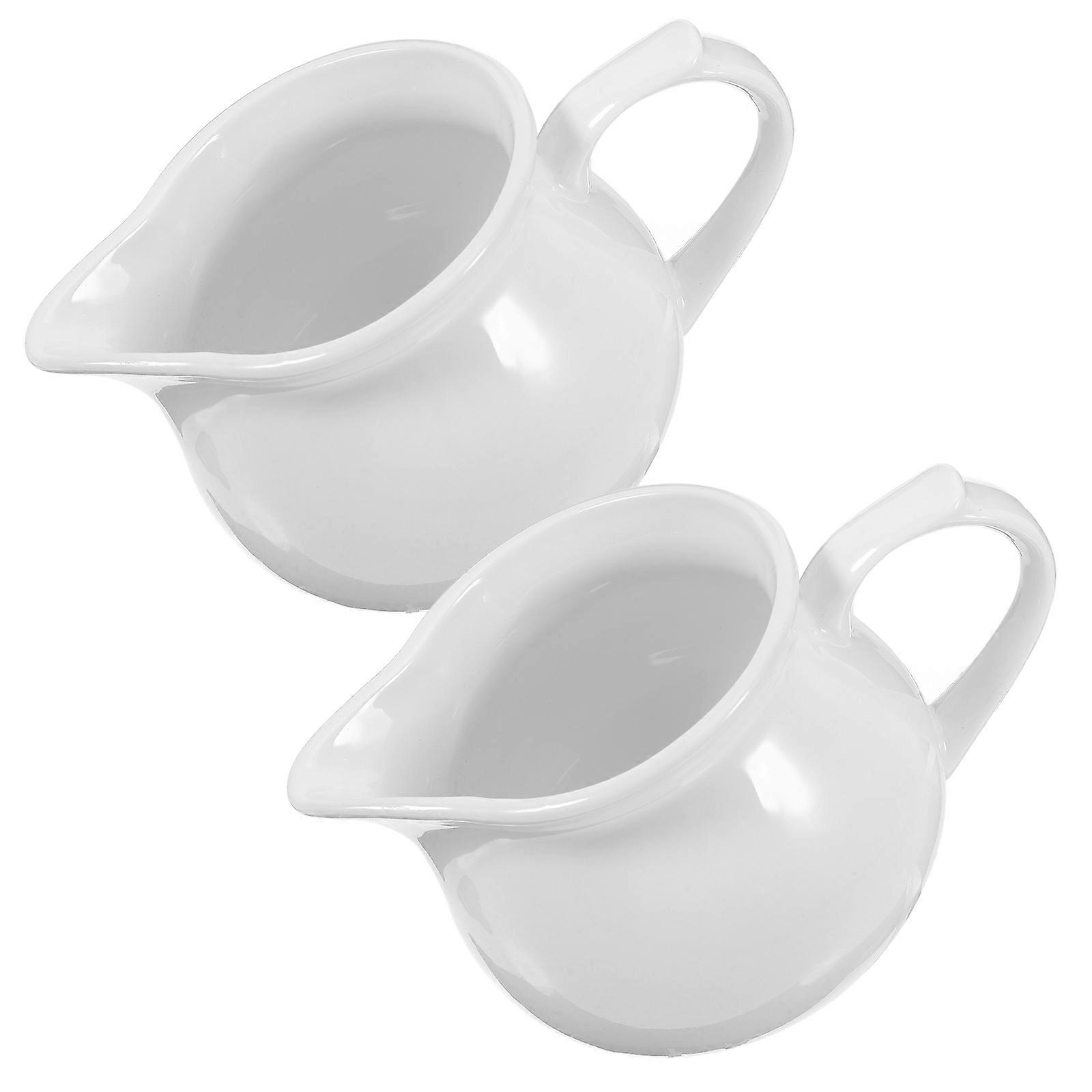 2pcs White Porcelain Creamer Pitcher Creamer Pitcher With Handle For Coffee Milk