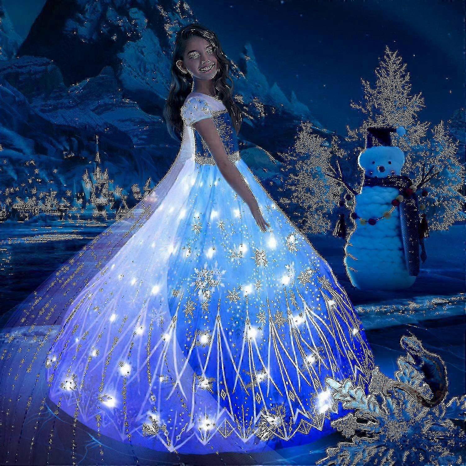 1&2 آنا إلسا بقيادة اللباس المتوهجة الفتيات عيد الميلاد لعب دور حزب اللباس ملكة الثلج كرنفال الكرة اللباس