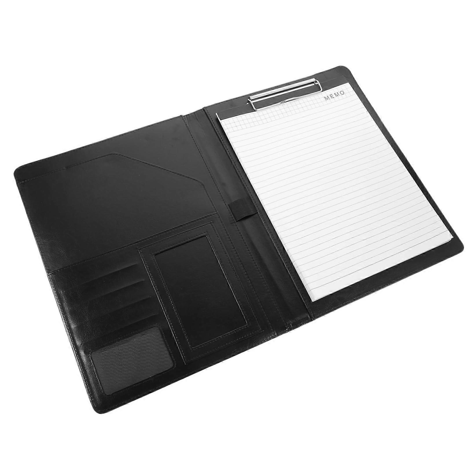 File Folders Set PU Leather Portfolio Folder Organizer For Documents Office Conference Portfolio Black