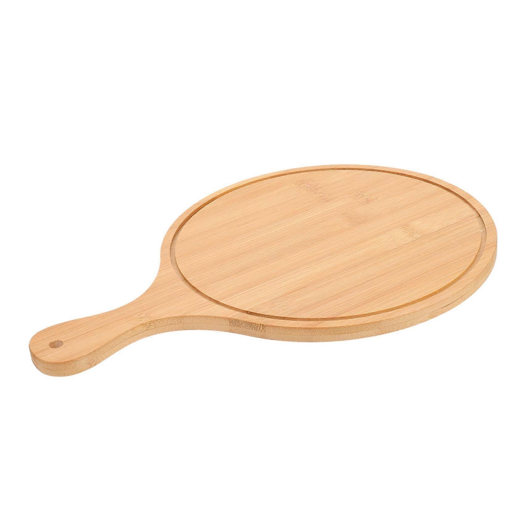 Bamboo Pizza Pan Set, Round Serving Tray, Snack Tray for Pizza and Steak, Multi-Function Cutting Board, M Log Color
