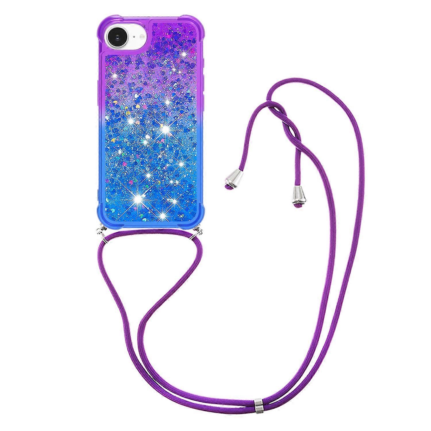 For iPhone 16e Phone Case Gradient Quicksand TPU Back Cover with Long Strap